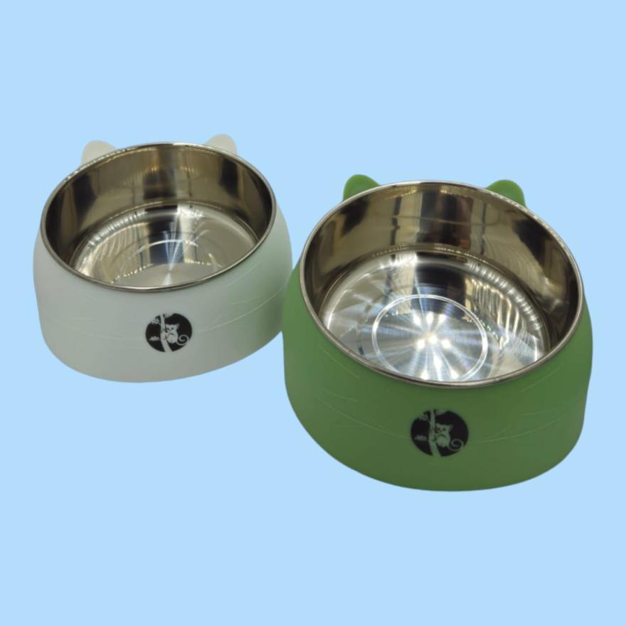 PhiliRo Fun Cat-Ear Style Pet Feeding Bowls – Dual Stainless Steel Non-Skid Dishes for Cats & Small Dogs, 400 ml